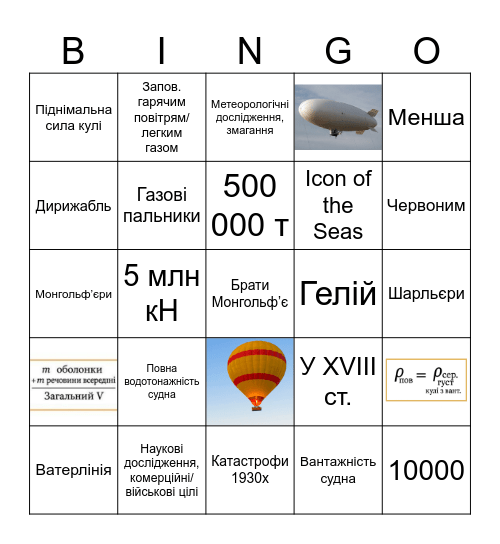 Фізика 3 розділ 5ч "Виштовхувальна сила. Плавання тіл" 3ч Bingo Card