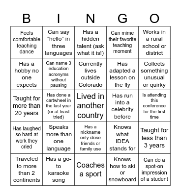 APE Conference Bingo Card