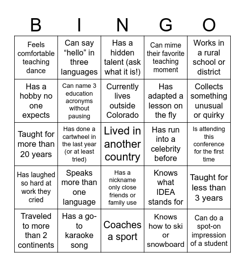 APE Conference Bingo Card