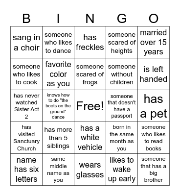 Find Someone Who...... Bingo Card