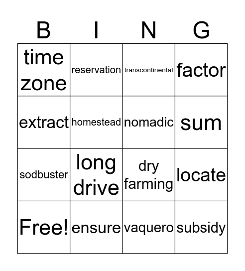 Mining and Railroads Bingo Card