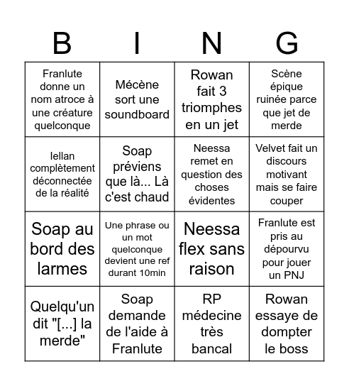Bingo Outcast Bingo Card