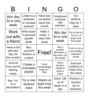 June Wellness Bingo Card