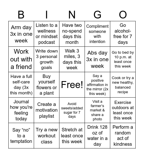 June Wellness Bingo Card