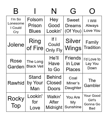 Classic Country Bingo Card