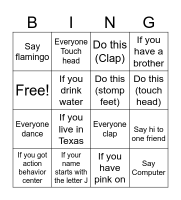 Group time bingo Card