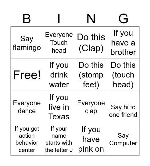 Group time bingo Card