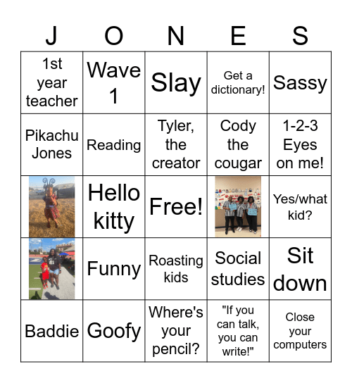 Miss Jones Bingo Card