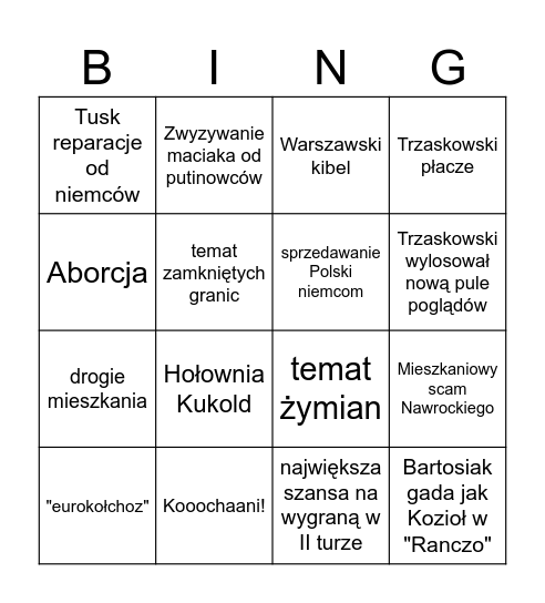 Debata Bingo Card