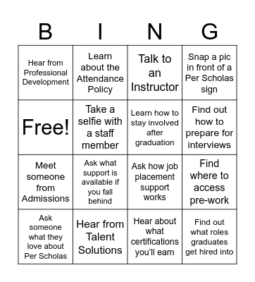 Per Scholas: OPEN HOUSE Bingo Card