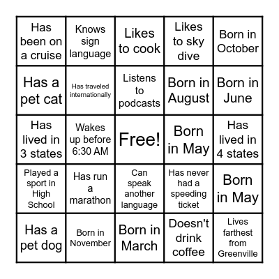 Coworker Team Building Bingo Card