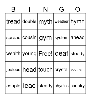 ea, ou, y Bingo Card