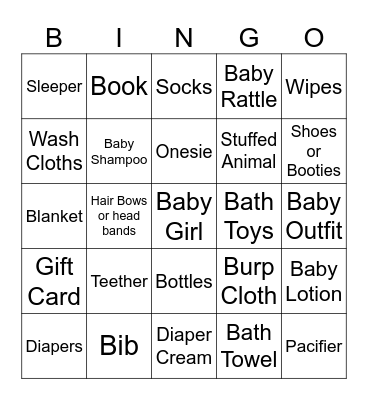 Baby Sprinkle Bingo Card