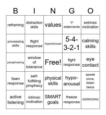 Affective Ed Review! Bingo Card