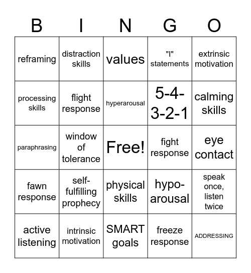 Affective Ed Review! Bingo Card