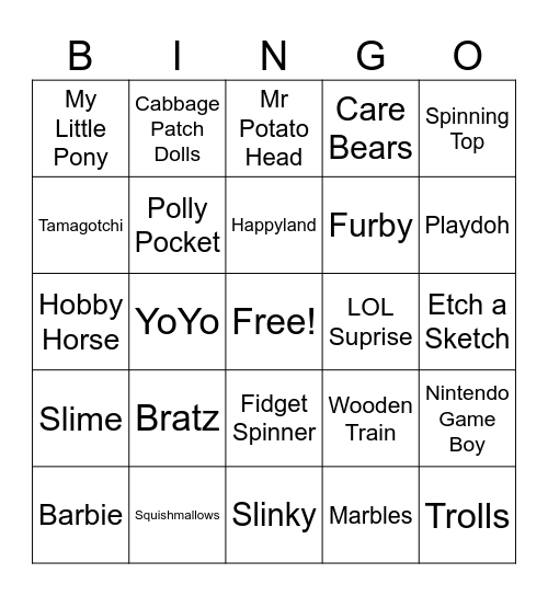 Toy Bingo Card