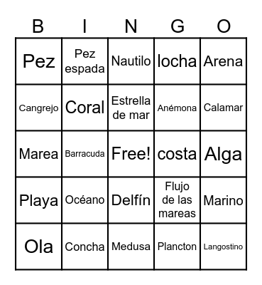 Ocean Vocabulary Bingo Card