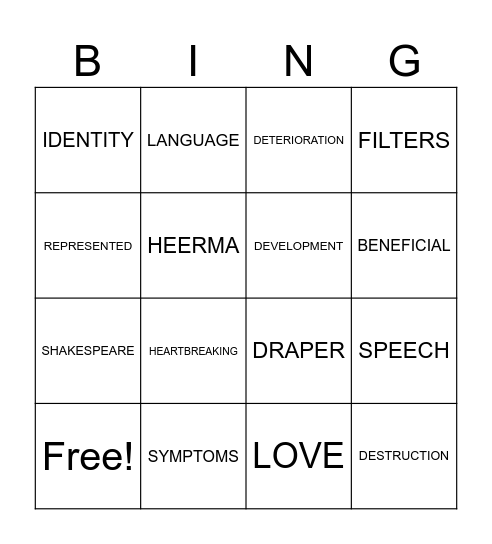 King Lear Bingo Card