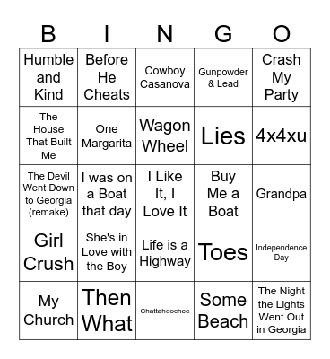 Country Club Bingo Card