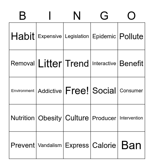 2024-2025 Vocabulary Bingo Card