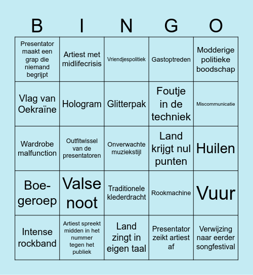 De grote Eurovisie bingo! Bingo Card
