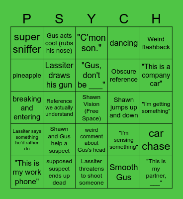 Psych Bingo Card