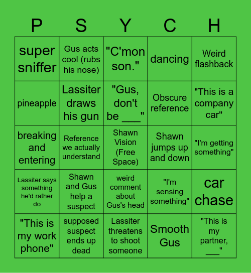 Psych Bingo Card