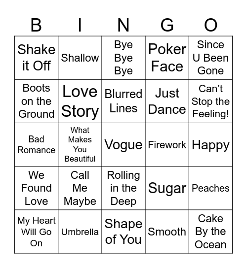 All Over the Place Music Bingo Card