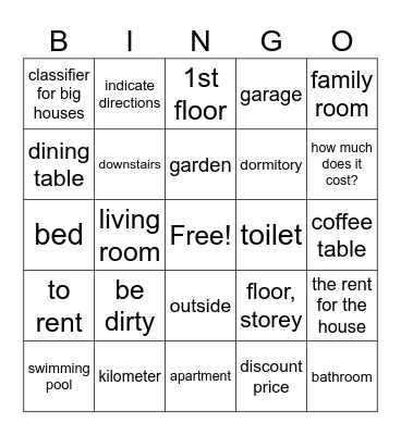 English Call List Bingo Card