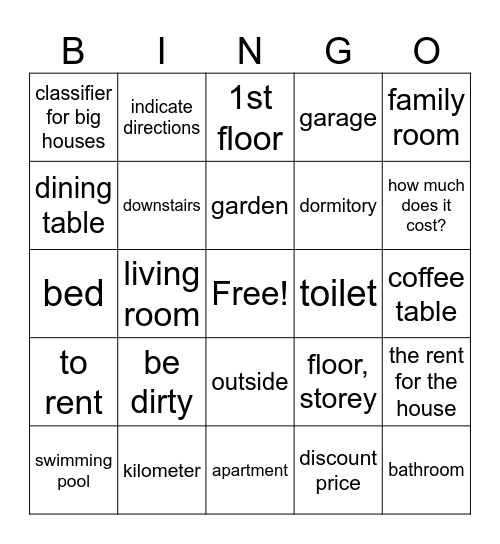 English Call List Bingo Card