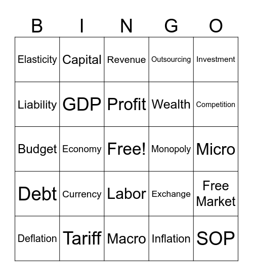 Economics Bingo Card