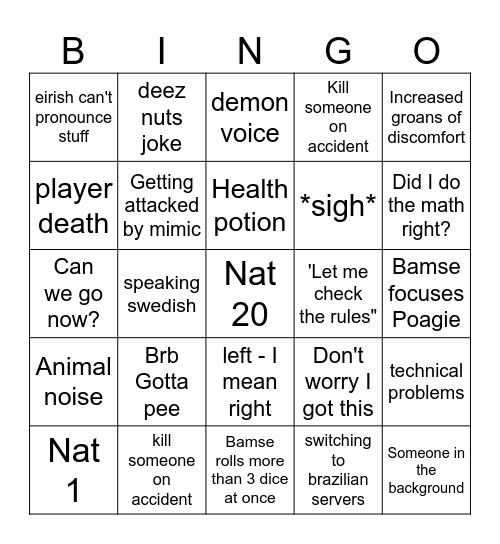 DND Bingo Card