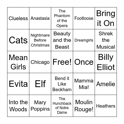 Broadway Bingo: Movie Musicals Bingo Card