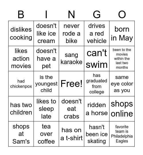 Find Someone Who.... Bingo Card