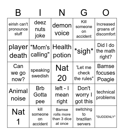 DND Bingo Card