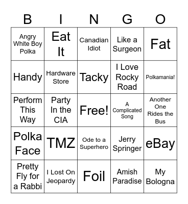 Weird Al Bingo Card