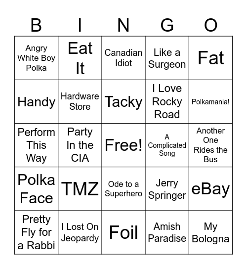 Weird Al Bingo Card