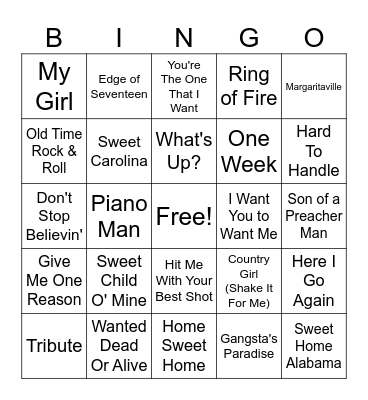 Karaoke Faves Bingo Card