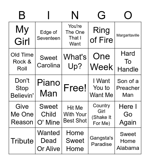 Karaoke Faves Bingo Card