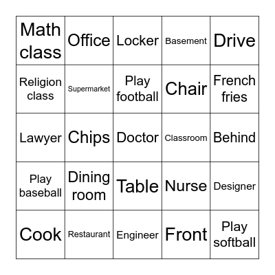 M2 vocabulary Bingo Card