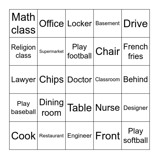 M2 vocabulary Bingo Card
