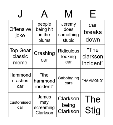 Top Gear Bingo Card