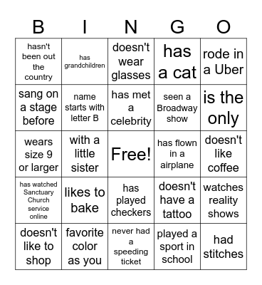 Find Someone Who...... Bingo Card
