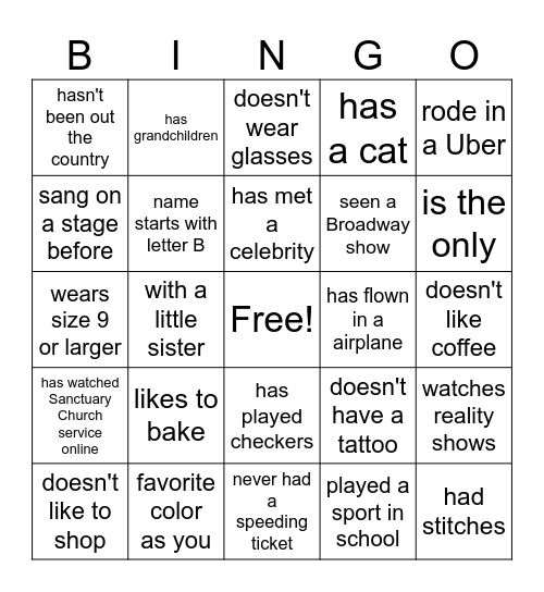 Find Someone Who...... Bingo Card