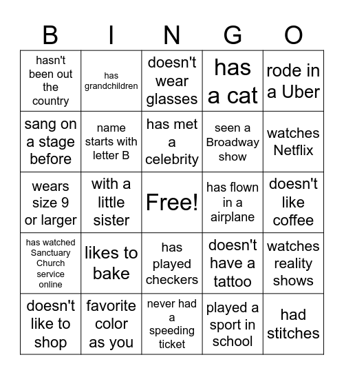 Find Someone Who...... Bingo Card