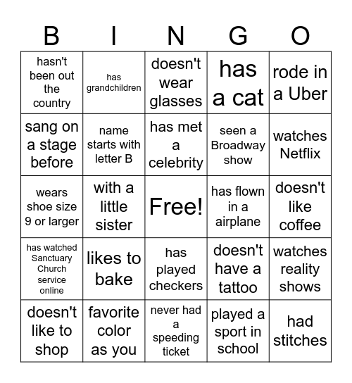 Find Someone Who...... Bingo Card