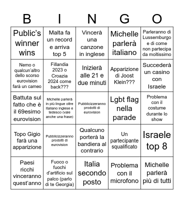 Eurovizion Bingo Card
