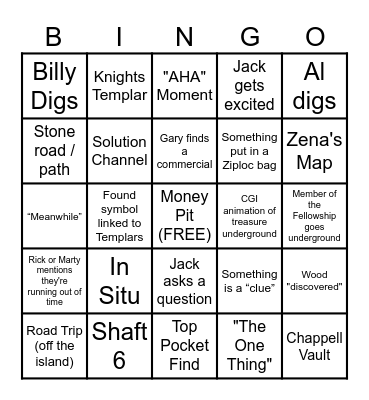 Curse of Oak Island Bingo Card