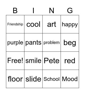 Pete the Cat's not so Groovy Day Bingo Card