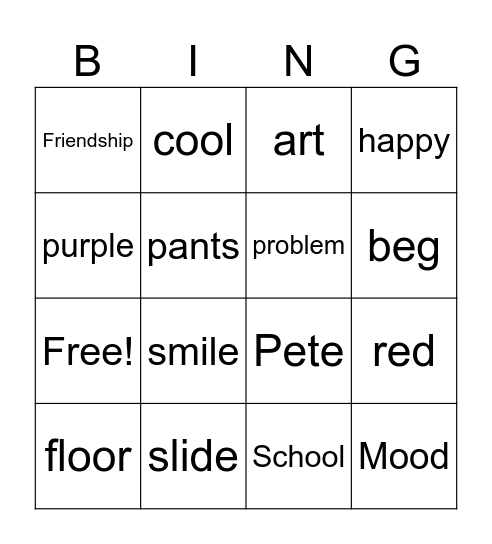 Pete the Cat's not so Groovy Day Bingo Card